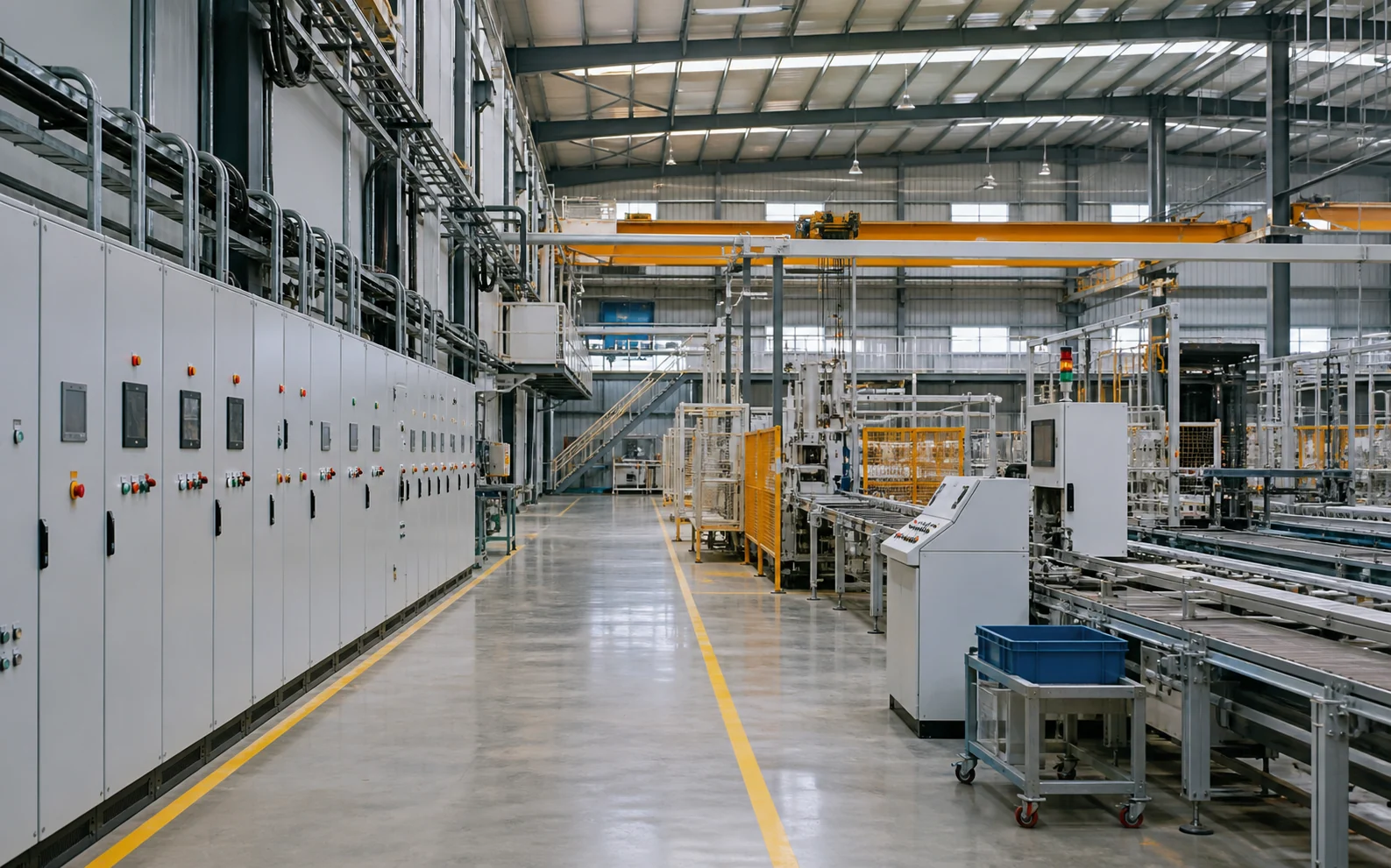 Illustrative modern manufacturing facility with electrical control infrastructure
