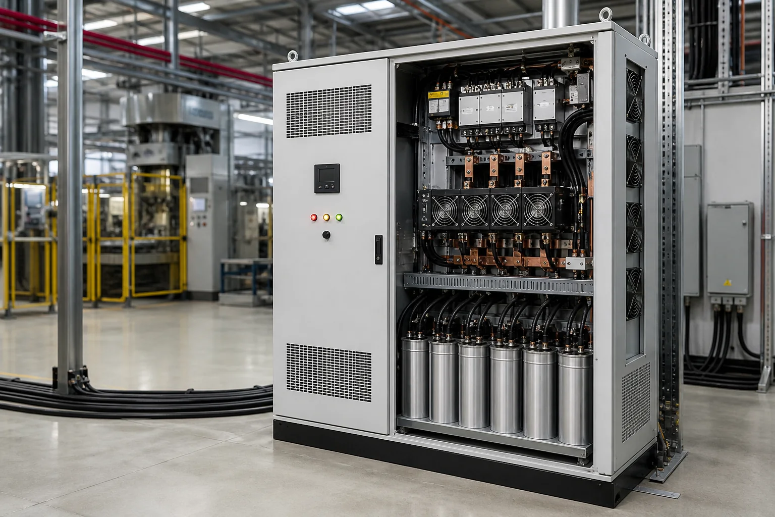 Illustrative power factor controller and capacitor stages for a kVAr calculation guide