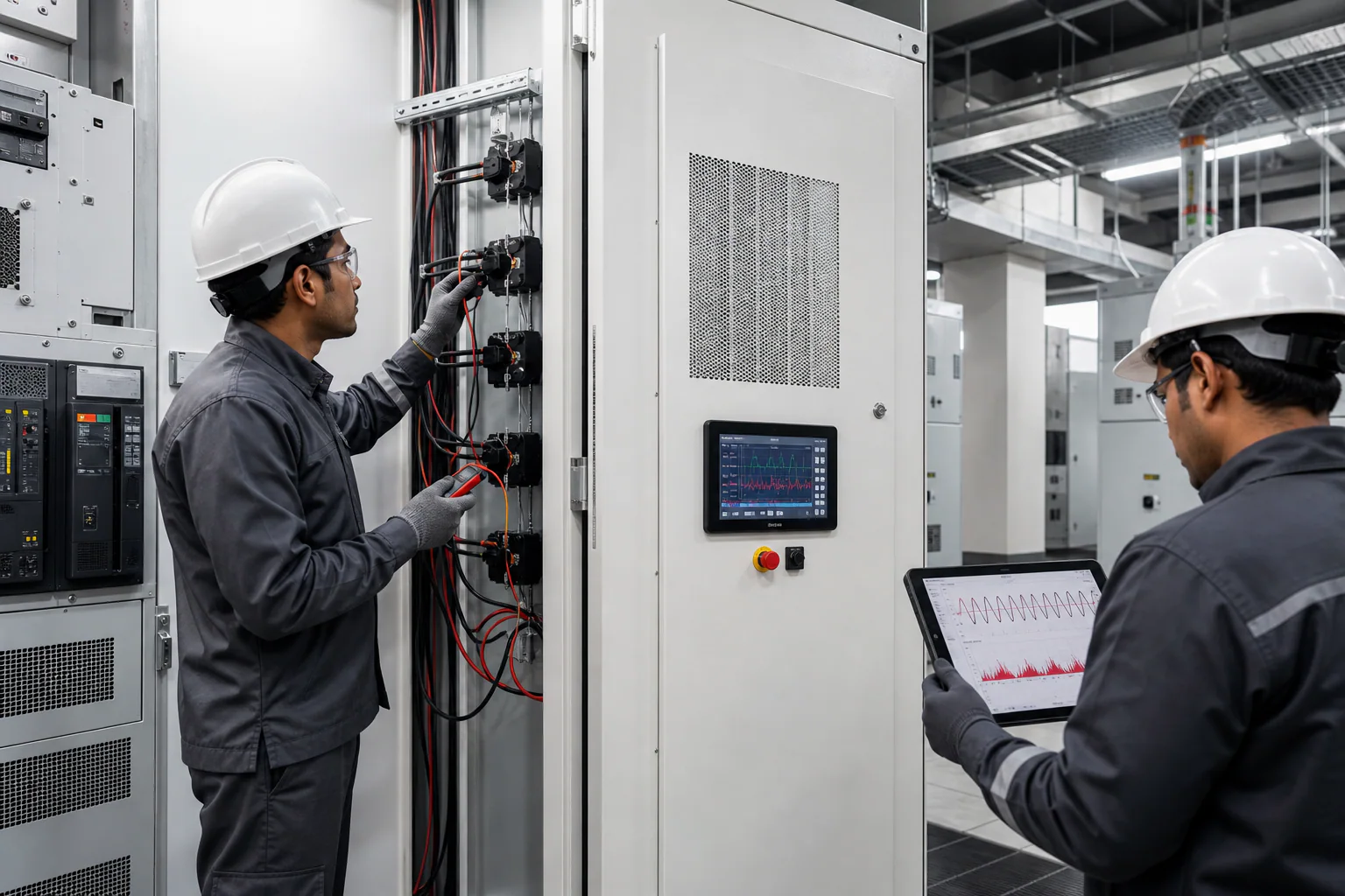 Active harmonic filter commissioning with CT verification and harmonic spectrum monitoring