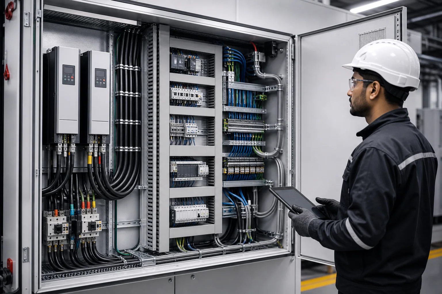 Segregated power control and communication wiring inside an industrial control panel