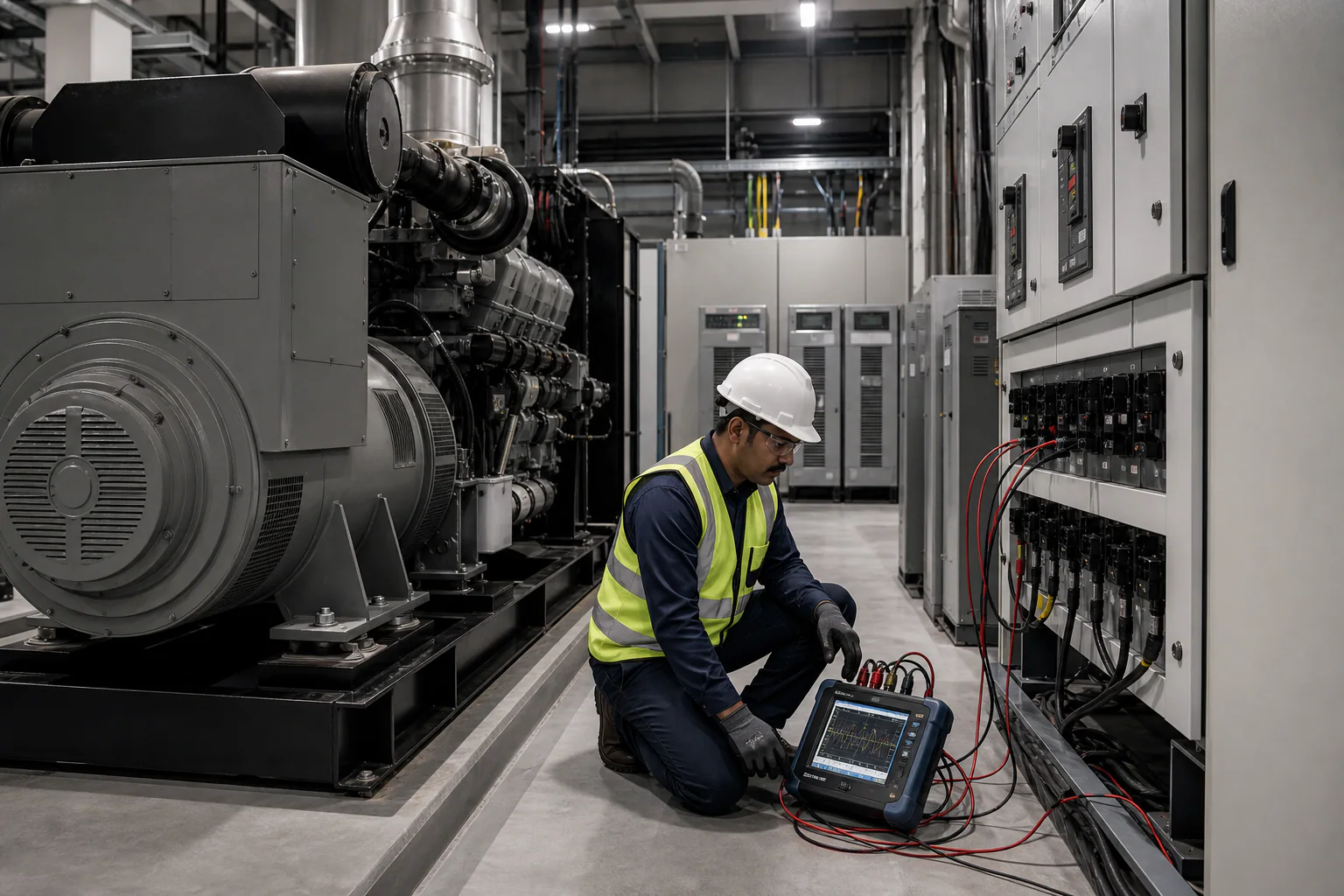 Industrial generator harmonic measurement with nonlinear UPS and drive loads