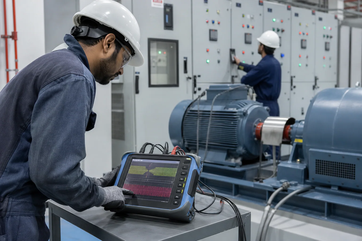 Motor starting voltage and current event recorded on an industrial power analyser