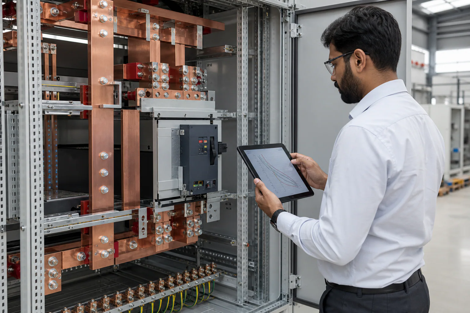LV switchboard busbar bracing and protection reviewed for short-circuit duty